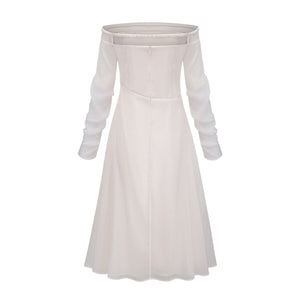 Aurohaya Gelsomina White Gathered Crepe Midi Dress