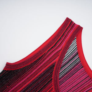 Aurohaya Amaryllis Red Sequin Striped Knit Mini Dress
