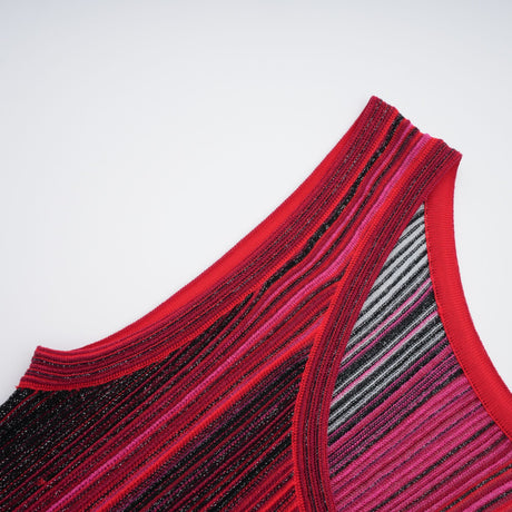 Aurohaya Amaryllis Red Sequin Striped Knit Mini Dress
