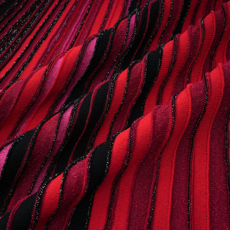Aurohaya Amaryllis Red Sequin Striped Knit Mini Dress