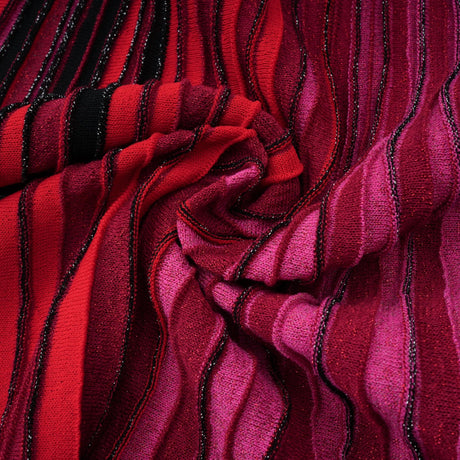 Aurohaya Amaryllis Red Sequin Striped Knit Mini Dress