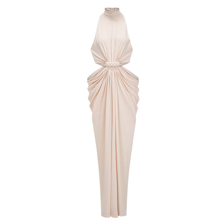 Aurohaya Joaquín Neutral Braid Detail Ruched Dress Maxi