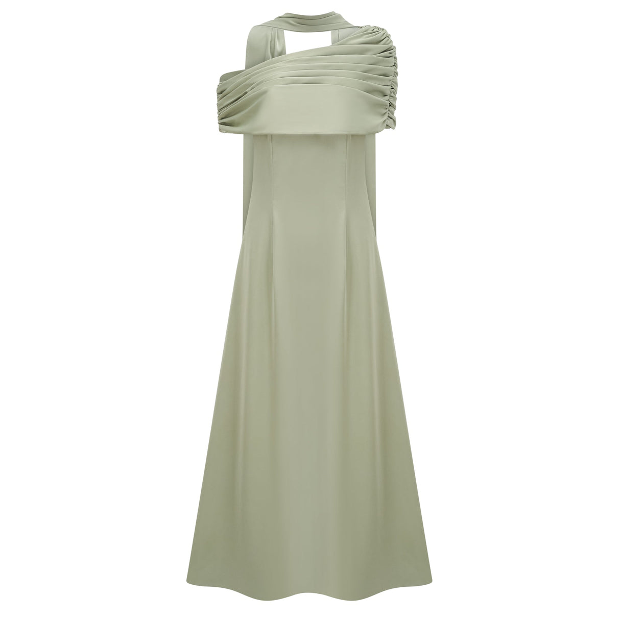 Aurohaya Benedetta Green One Shoulder Satin Maxi Dress