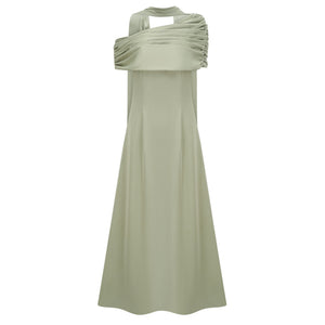 Aurohaya Benedetta Green One Shoulder Satin Maxi Dress