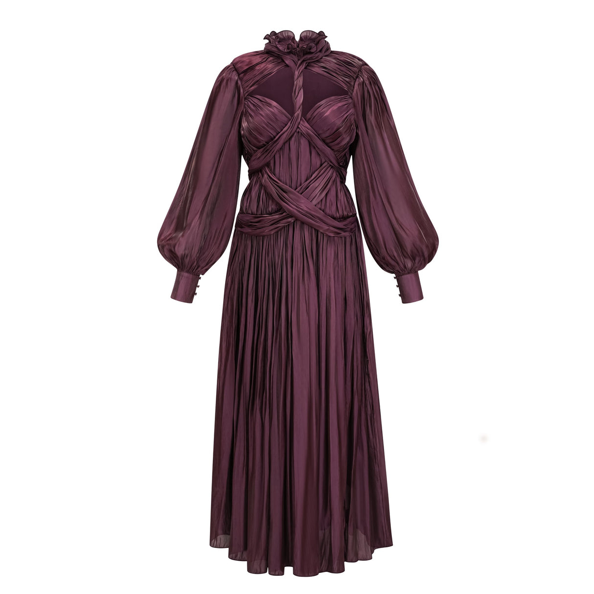 Aurohaya Sage Brown Crossed Design Maxi Dress
