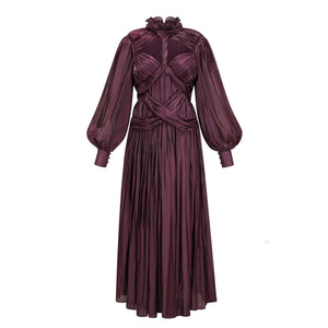 Aurohaya Sage Brown Crossed Design Maxi Dress
