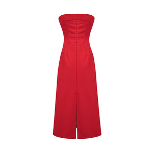 Aurohaya Irène Sequin Embroidered Off-Shoulder Midi Dress in Red