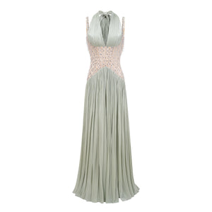 Aurohaya Gwenaëlle Green Rhinestone Panel Maxi Dress