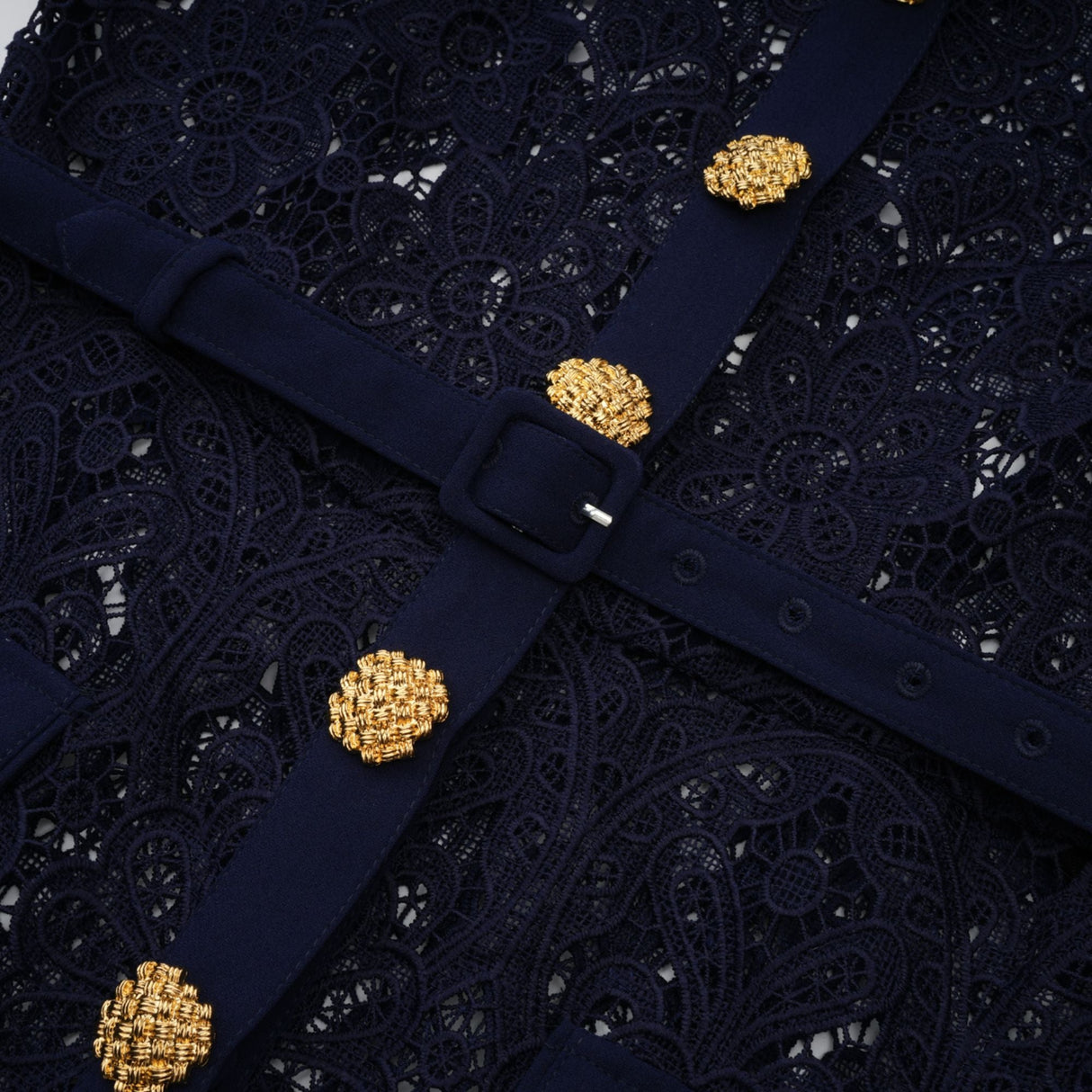 Aurohaya Ariane Navy Crochet-lace Midi Dress