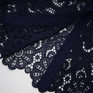 Aurohaya Ariane Navy Crochet-lace Midi Dress