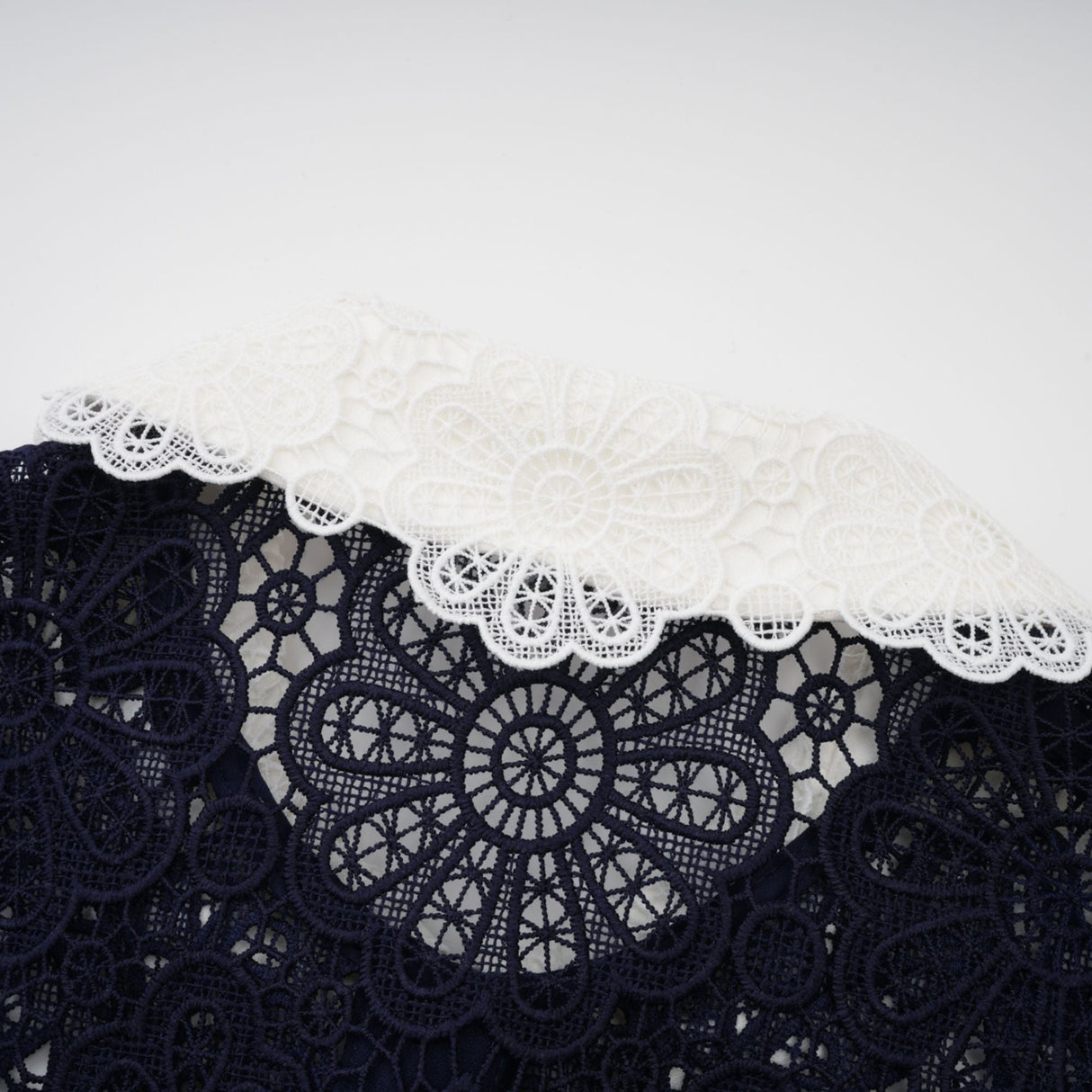 Aurohaya Ariane Navy Crochet-lace Midi Dress
