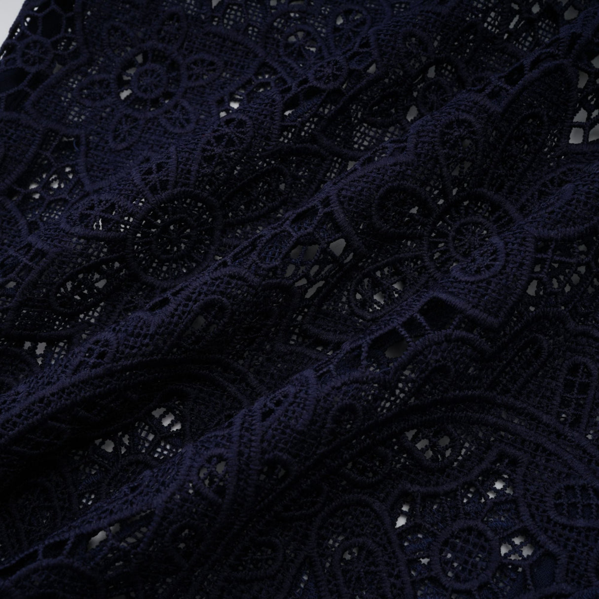 Aurohaya Ariane Navy Crochet-lace Midi Dress