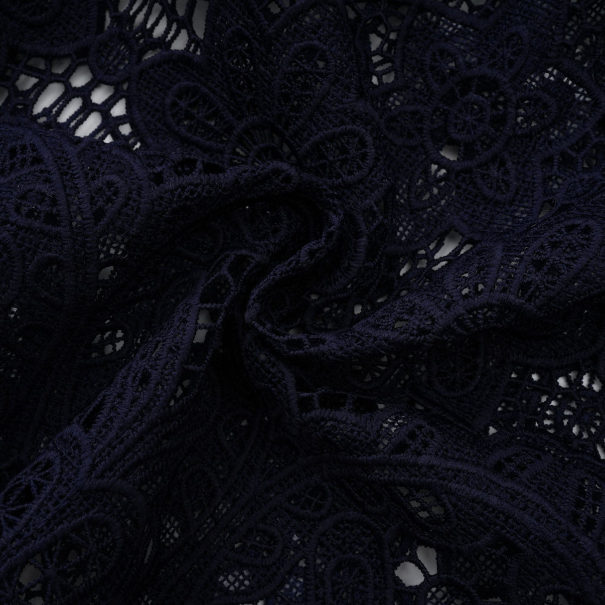 Aurohaya Ariane Navy Crochet-lace Midi Dress