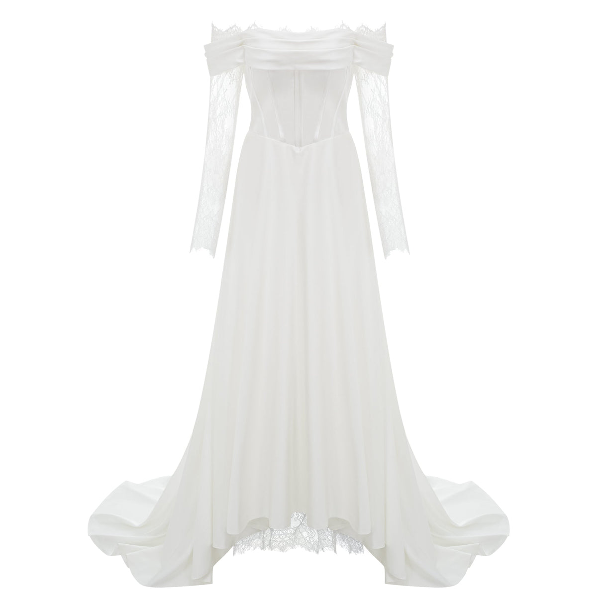 Aurohaya Víctor White Off-Shoulder Lace Panel Maxi Dress