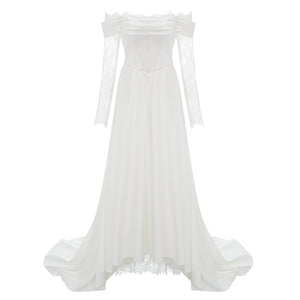 Aurohaya Víctor White Off-Shoulder Lace Panel Maxi Dress