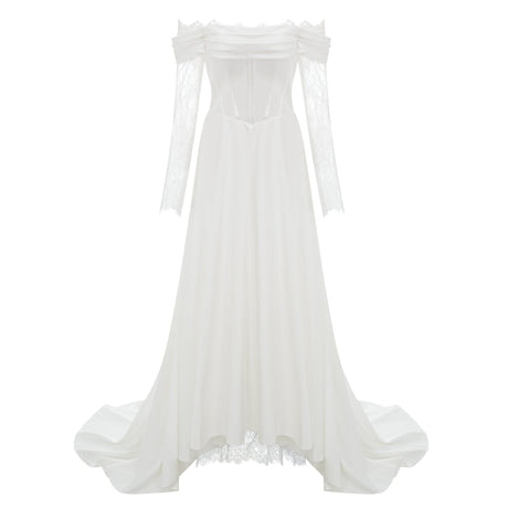 Aurohaya Víctor White Off-Shoulder Lace Panel Maxi Dress