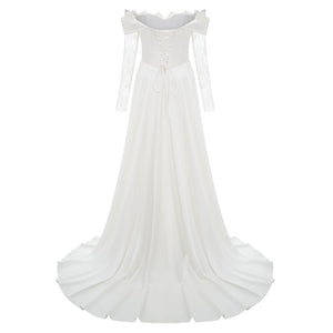 Aurohaya Víctor White Off-Shoulder Lace Panel Maxi Dress