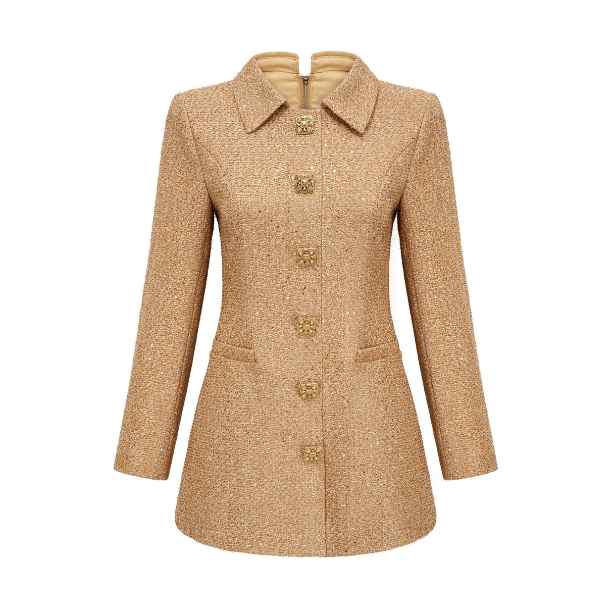 Aurohaya Morgane tweed long-sleeve mini dress