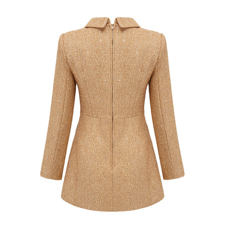 Aurohaya Morgane tweed long-sleeve mini dress