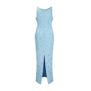 Aurohaya Meris Blue Crystal Embellished Maxi Gown