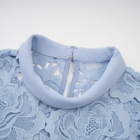 Aurohaya Aurore Blue Floral Appliqué Lace Midi Dress