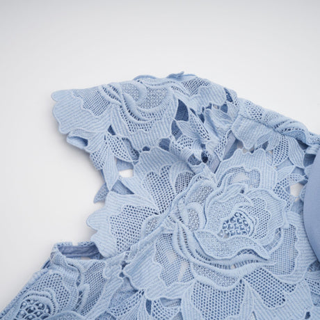 Aurohaya Aurore Blue Floral Appliqué Lace Midi Dress