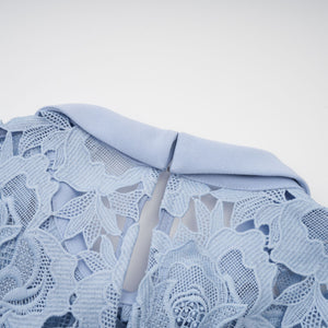 Aurohaya Aurore Blue Floral Appliqué Lace Midi Dress