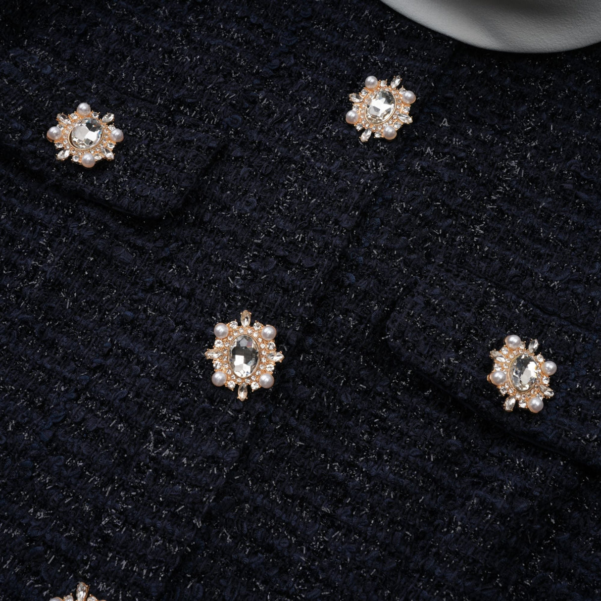 Aurohaya Fiona Navy Blue Embellished Tweed Mini Dress