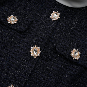 Aurohaya Fiona Navy Blue Embellished Tweed Mini Dress