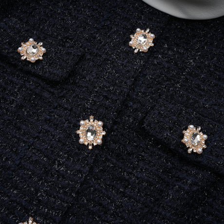 Aurohaya Fiona Navy Blue Embellished Tweed Mini Dress