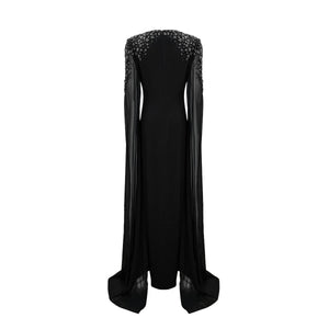 Aurohaya Yseult Black Embellished Maxi Gown