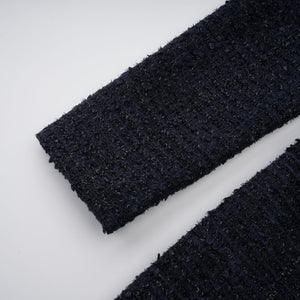 Aurohaya Fiona Navy Blue Embellished Tweed Mini Dress