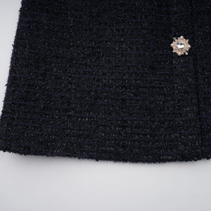 Aurohaya Fiona Navy Blue Embellished Tweed Mini Dress