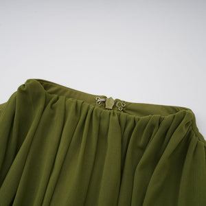Aurohaya Arlette Green Asymmetrical Ruched Maxi Dress