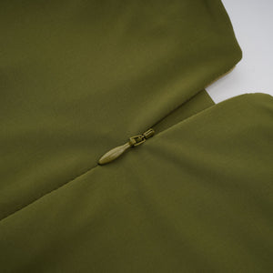 Aurohaya Arlette Green Asymmetrical Ruched Maxi Dress