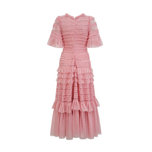 Aurohaya Aimée pink dot-detail ruffled tulle midi dress