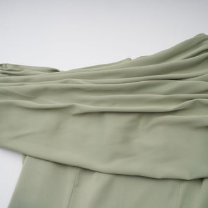 Aurohaya Benedetta Green One Shoulder Satin Maxi Dress
