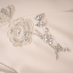 Aurohaya Quintella Neutral Floral Crystal Midi Dress