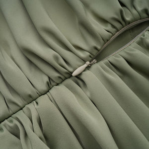 Aurohaya Benedetta Green One Shoulder Satin Maxi Dress