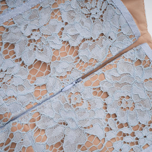 Aurohaya Audrey blue floral-lace boned midi dress