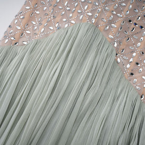 Aurohaya Gwenaëlle Green Rhinestone Panel Maxi Dress