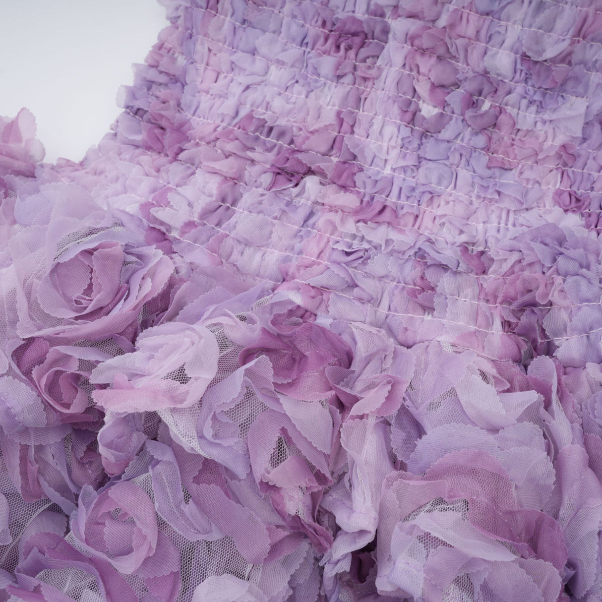 Aurohaya Mylène purple 3D-petal tiered tulle mini dress