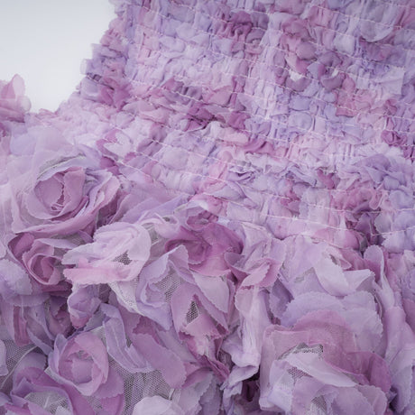 Aurohaya Mylène purple 3D-petal tiered tulle mini dress