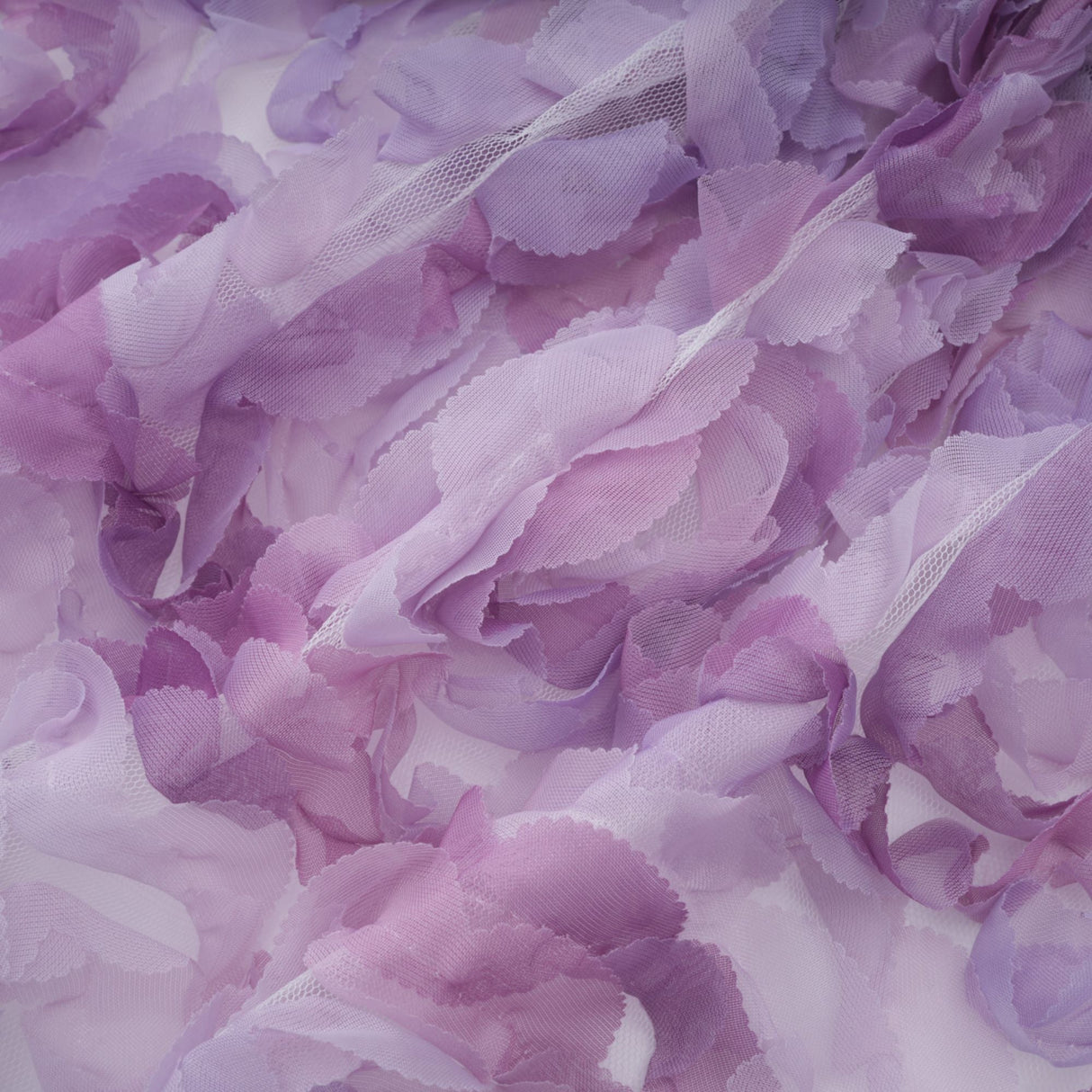 Aurohaya Mylène purple 3D-petal tiered tulle mini dress