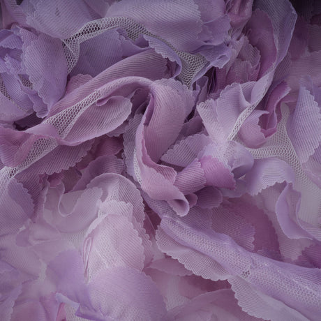 Aurohaya Mylène purple 3D-petal tiered tulle mini dress