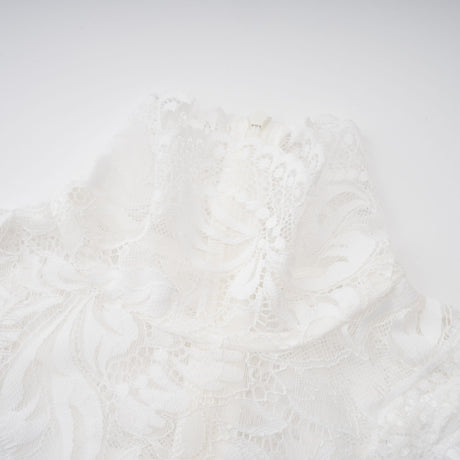 Aurohaya Airelle White Satin Panel Lace Maxi Dress