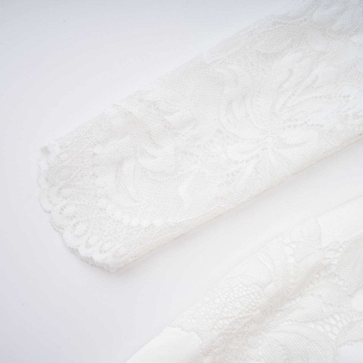 Aurohaya Airelle White Satin Panel Lace Maxi Dress