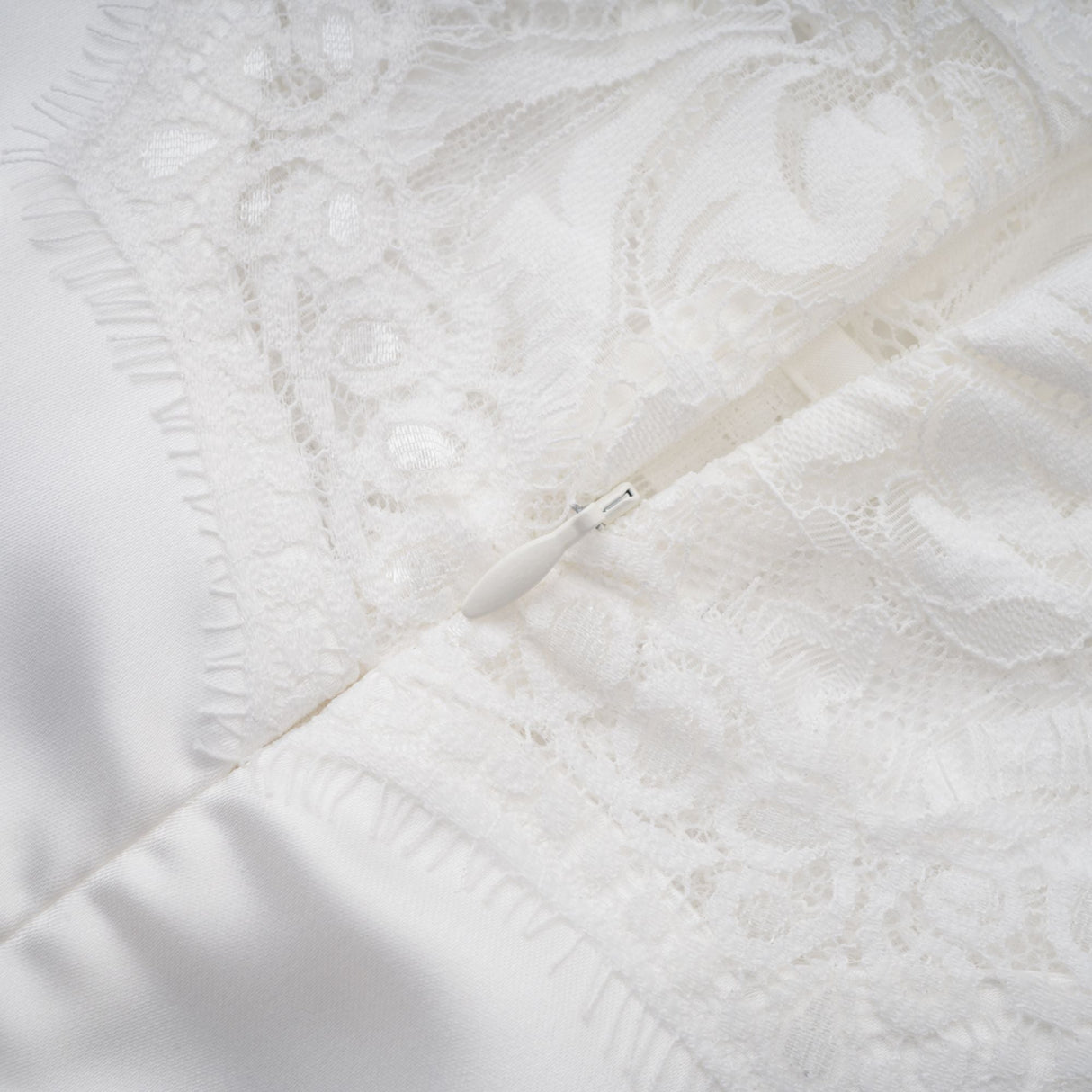 Aurohaya Airelle White Satin Panel Lace Maxi Dress