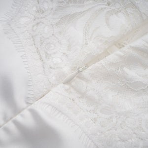 Aurohaya Airelle White Satin Panel Lace Maxi Dress