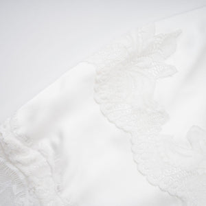 Aurohaya Airelle White Satin Panel Lace Maxi Dress